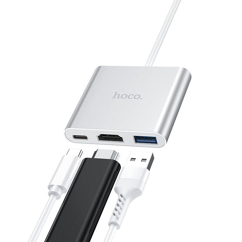 Hoco HB14 Easy use Type-C hub USB3.0 + HDMI + PD – Silver Hoco HB14 Easy use Type-C hub USB3.0 + HDMI + PD – Silver